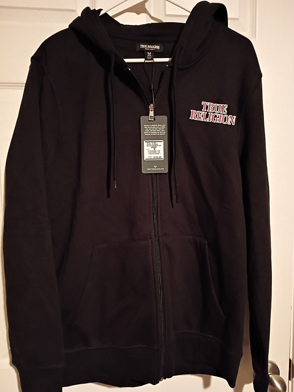 True Religion Black Zip Hoodie with Chest Logo